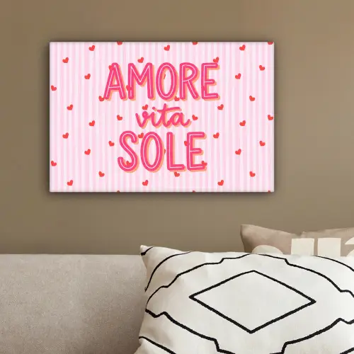 Amore vita sole - Roze - Hartjes canvas 2cm klein -sfeer3