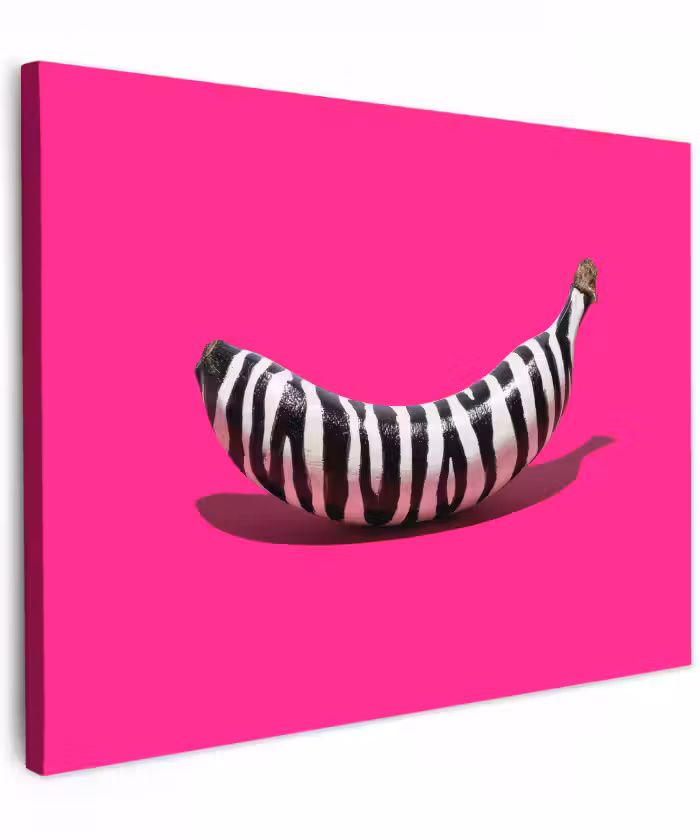 Canvas schilderij - Banaan - Zebraprint - Roze