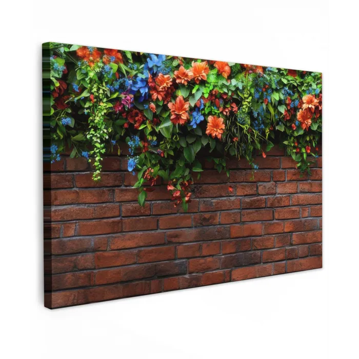 Bloemen - Muur - Groen - Oranje canvas 2cm klein -z3d