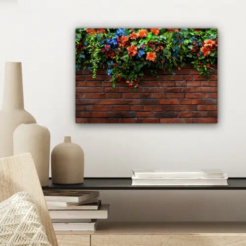Bloemen - Muur - Groen - Oranje canvas 2cm klein -sfeer6