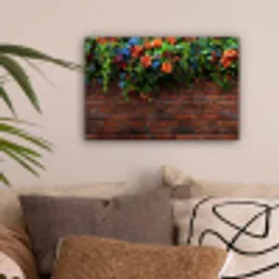 Bloemen - Muur - Groen - Oranje canvas 2cm klein -sfeer1