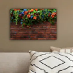Bloemen - Muur - Groen - Oranje canvas 2cm klein -sfeer3