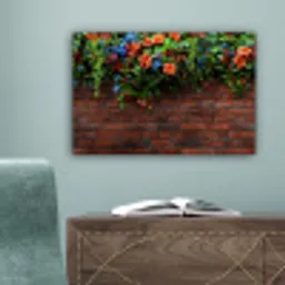 Bloemen - Muur - Groen - Oranje canvas 2cm klein -sfeer4