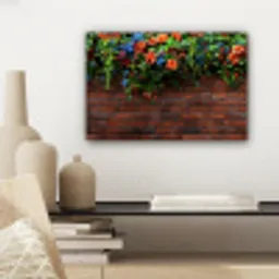 Bloemen - Muur - Groen - Oranje canvas 2cm klein -sfeer6