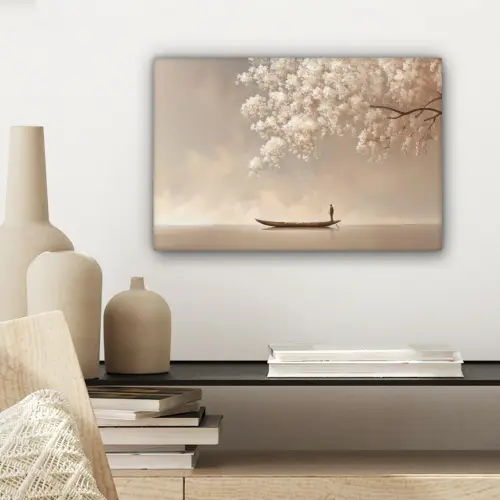 Bloesems - Wit - Boot - Minimalistisch canvas 2cm klein -sfeer6
