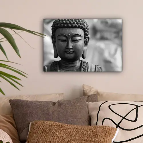 Boeddha - Grijs - Spiritualiteit - Buddha beeld - Religie canvas 2cm klein -sfeer1