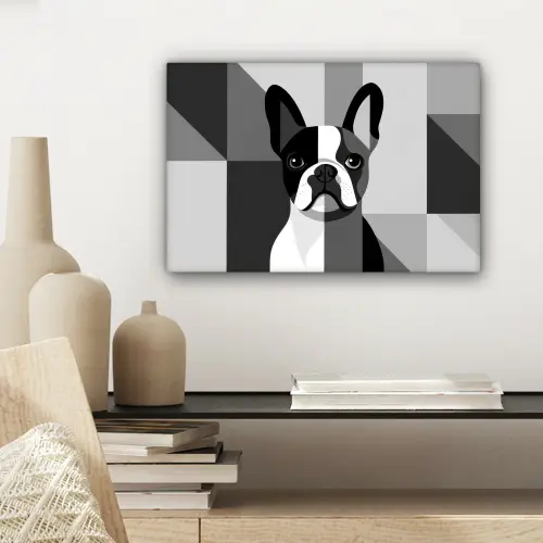 Buldog - Zwart - Abstract - Vlakken canvas 2cm klein -sfeer6