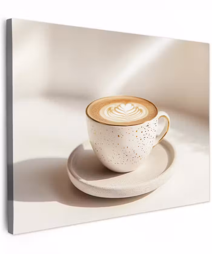 Canvas schilderij - Cappuccino - Schuim - Schotel - Beige