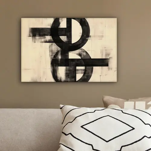 Cirkels - Balken - Zwart - Abstract canvas 2cm klein -sfeer3