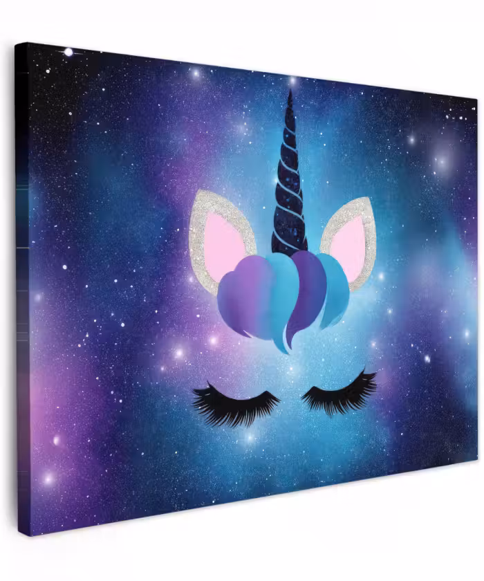 Canvas schilderij - Eenhoorn - Sterren - Blauw