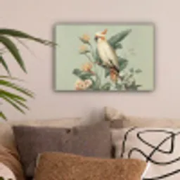 Gele kuifkaketoe - paradijsvogelbloemen - Groen canvas 2cm klein -sfeer1