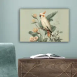 Gele kuifkaketoe - paradijsvogelbloemen - Groen canvas 2cm klein -sfeer4