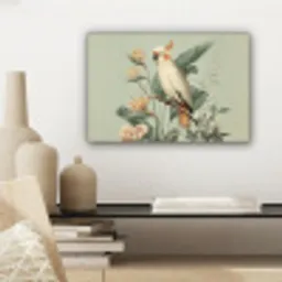 Gele kuifkaketoe - paradijsvogelbloemen - Groen canvas 2cm klein -sfeer6