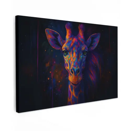 Giraffe - Gekleurd - Verfspatten canvas 2cm klein -z3d