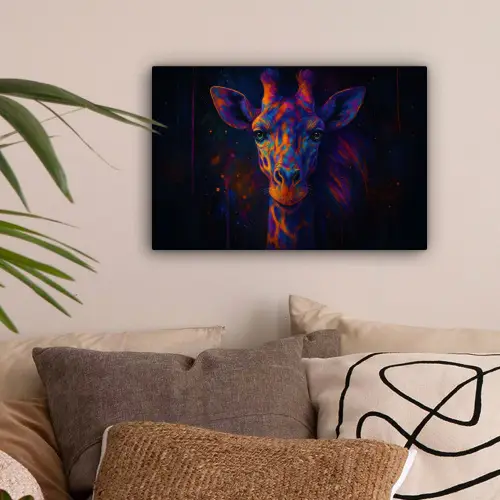 Giraffe - Gekleurd - Verfspatten canvas 2cm klein -sfeer1