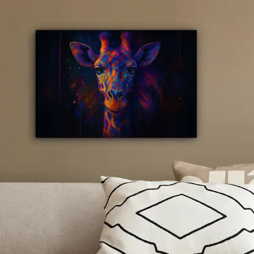 Giraffe - Gekleurd - Verfspatten canvas 2cm klein -sfeer3
