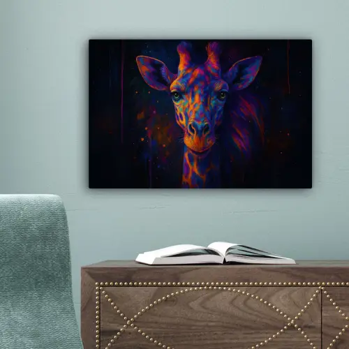 Giraffe - Gekleurd - Verfspatten canvas 2cm klein -sfeer4