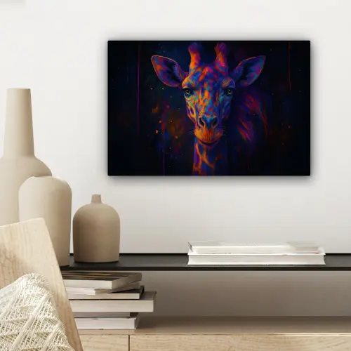 Giraffe - Gekleurd - Verfspatten canvas 2cm klein -sfeer6