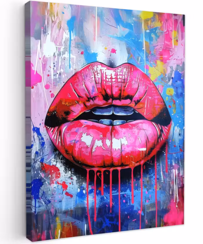 Canvas schilderij - Graffiti - Lippen - Felroze - Geschilderd