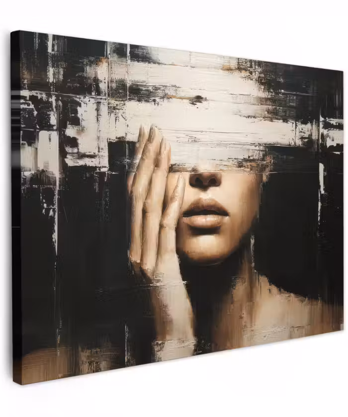 Canvas schilderij - Hand - Gezicht - Strepen - Abstract