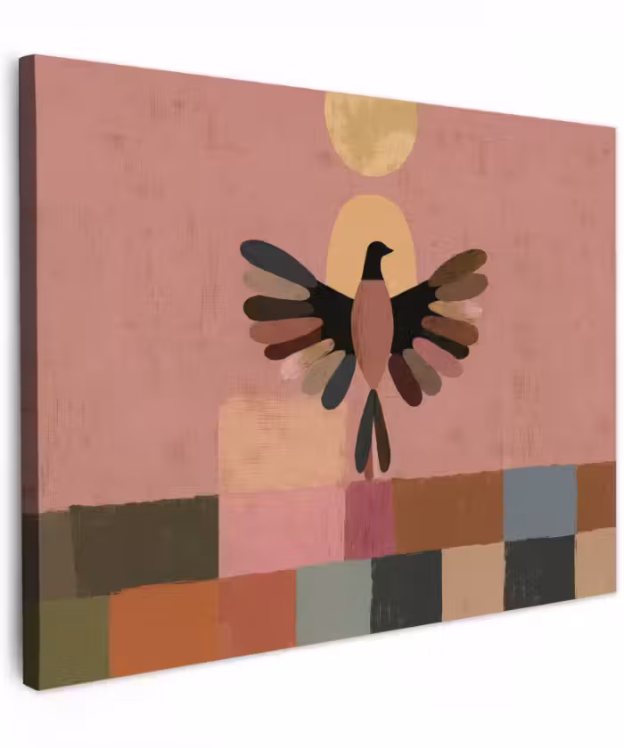 Canvas schilderij - Illustratie - Vogel - Vlakken - Kleurrijk