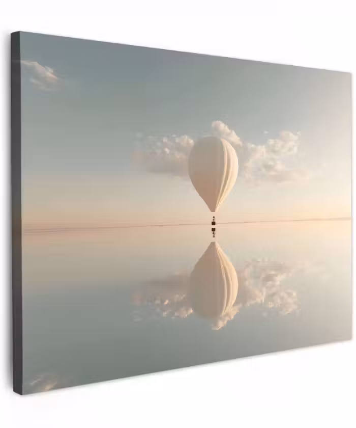 Canvas schilderij - Luchtballon - Wolken - Water - Blauw