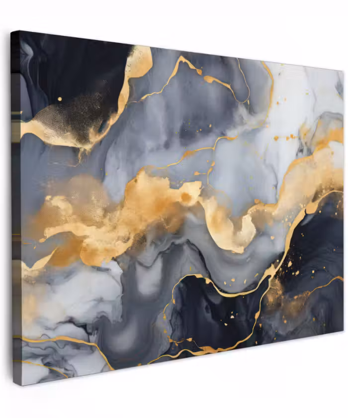Canvas schilderij - Marmer - Goud - Abstract - Luxe - Zwart en Wit