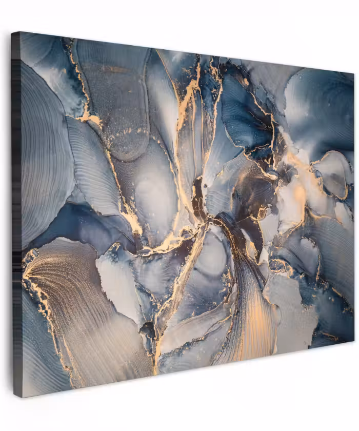 Canvas schilderij - Marmer - Grijs - Blauw - Luxe - Goud