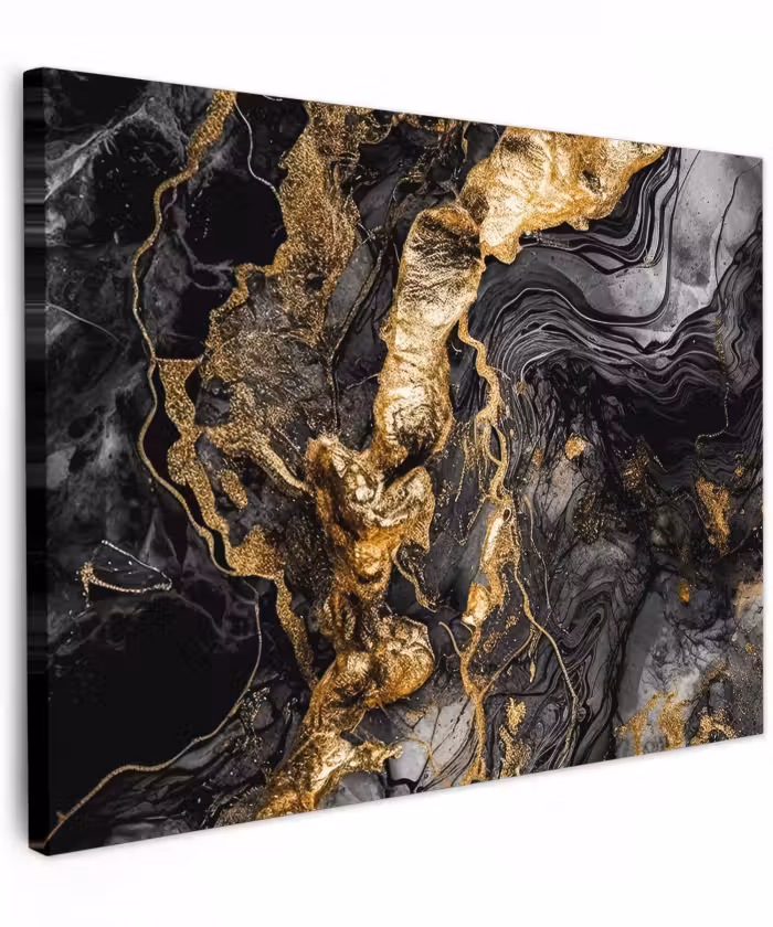 Canvas schilderij - Marmer - Zwart - Goud - Abstract