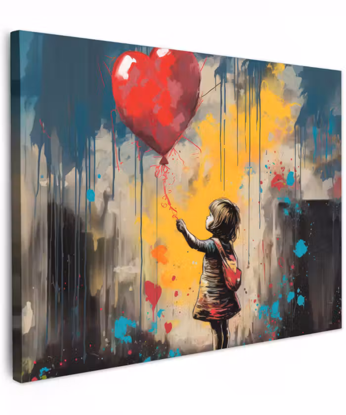 Canvas schilderij - Meisje - Ballon - Hart - Graffiti