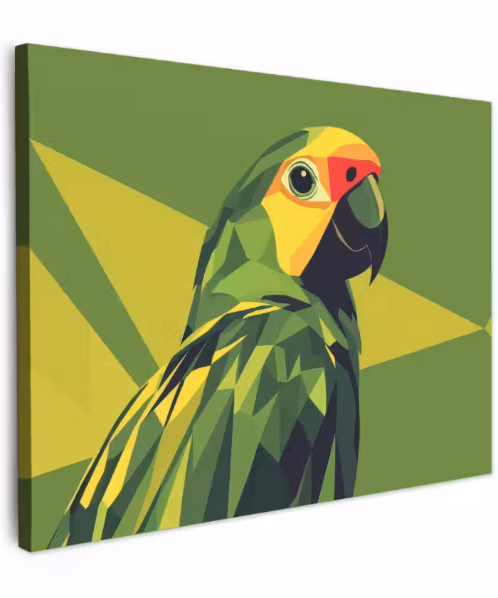 Canvas schilderij - Papegaai - Groen - Snavel - Abstract