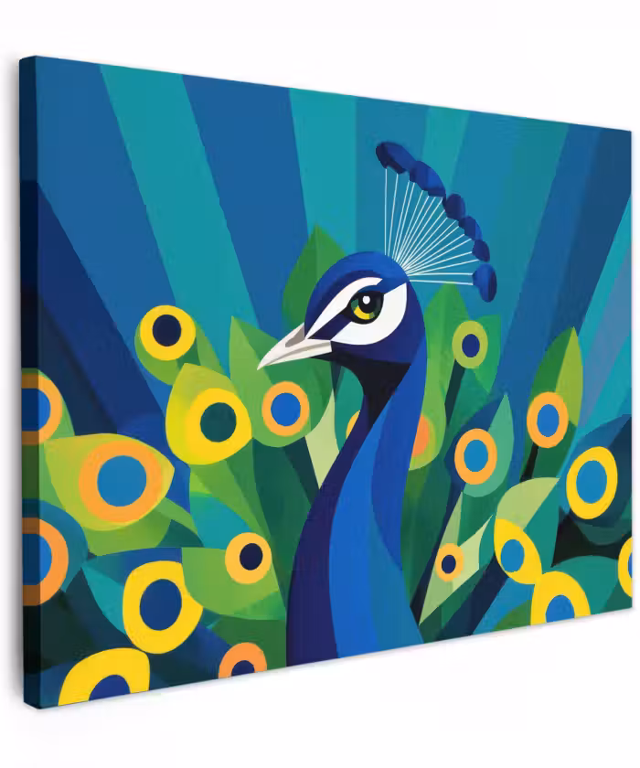 Canvas schilderij - Pauw - Cirkels - Blauw