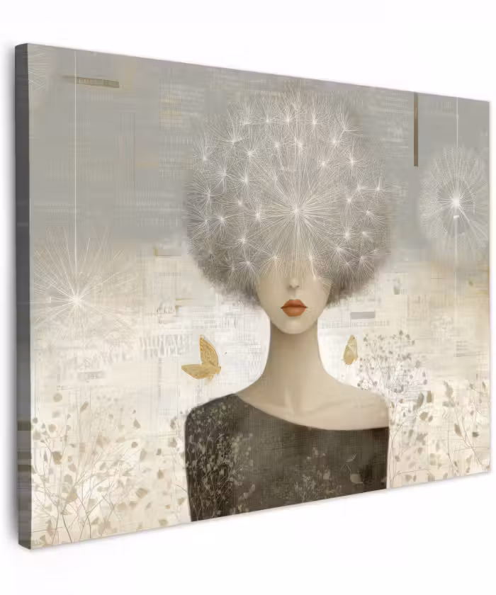 Canvas schilderij - Pluis - Vrouw - Beige
