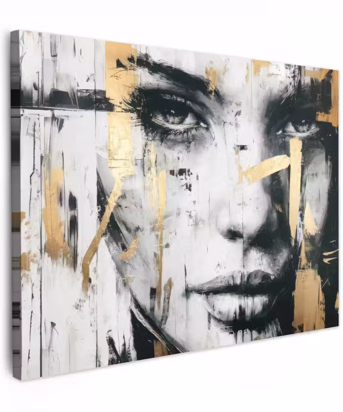 Canvas schilderij - Portret - Vrouw - Penseelstreken - Goud