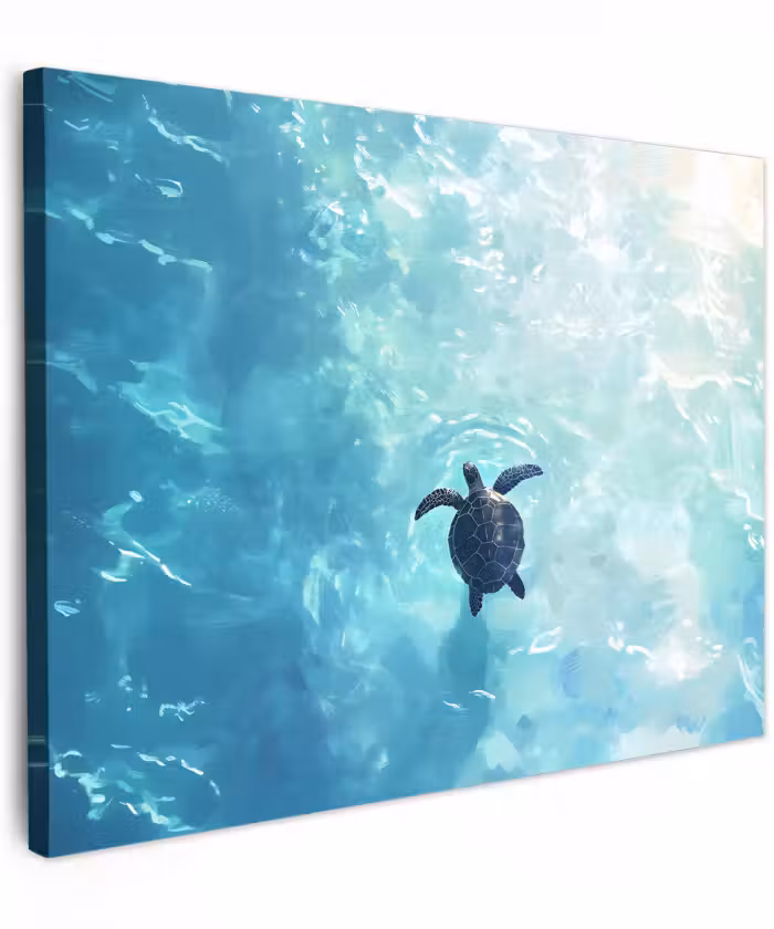 Canvas schilderij - Schildpad - Zee - Blauw - Schittering