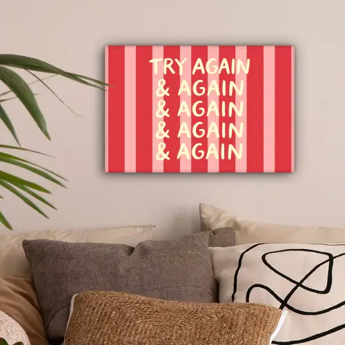 Strepen - Rood - Try again canvas 2cm klein -sfeer1
