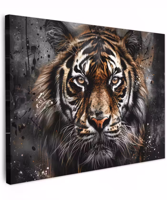 Canvas schilderij - Tijger - Dieren - Portret - Luxe - Zwart