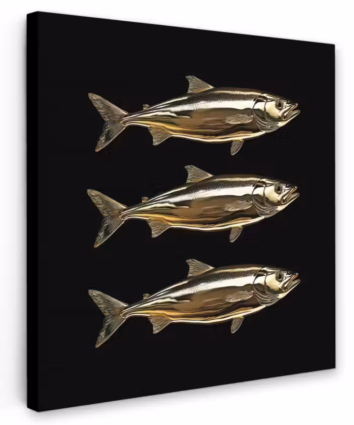 Canvas schilderij - Vissen - Goud - Zwart