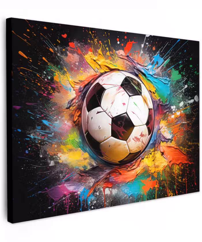 Canvas schilderij - Voetbal - Verf - Kleuren - Zwart - Wit
