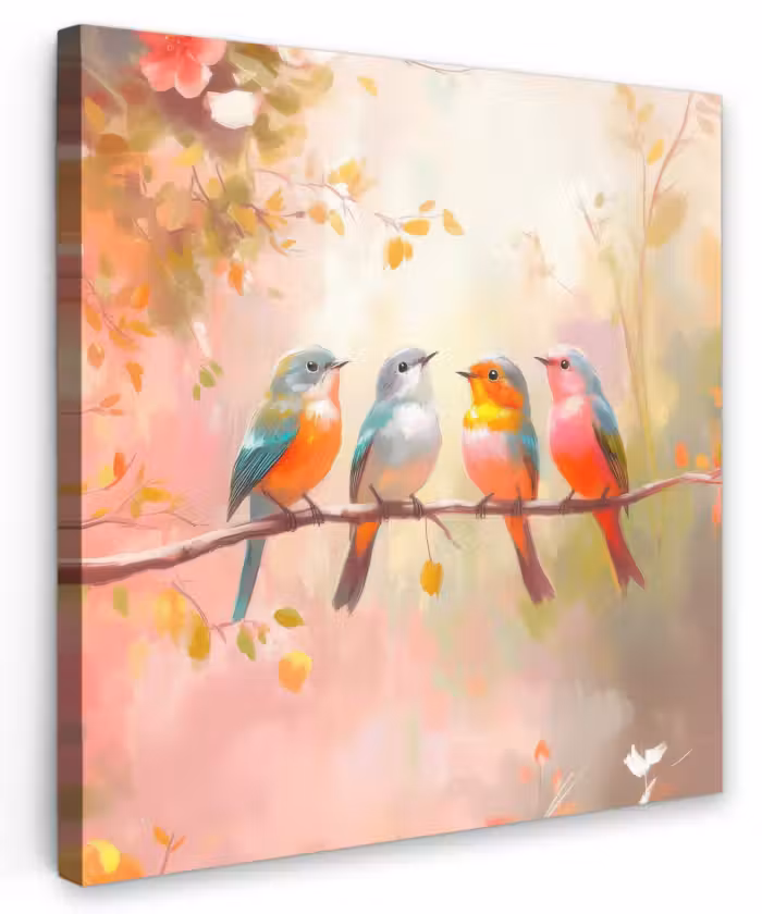 Canvas schilderij - Vogels - Kleurrijk - Tak