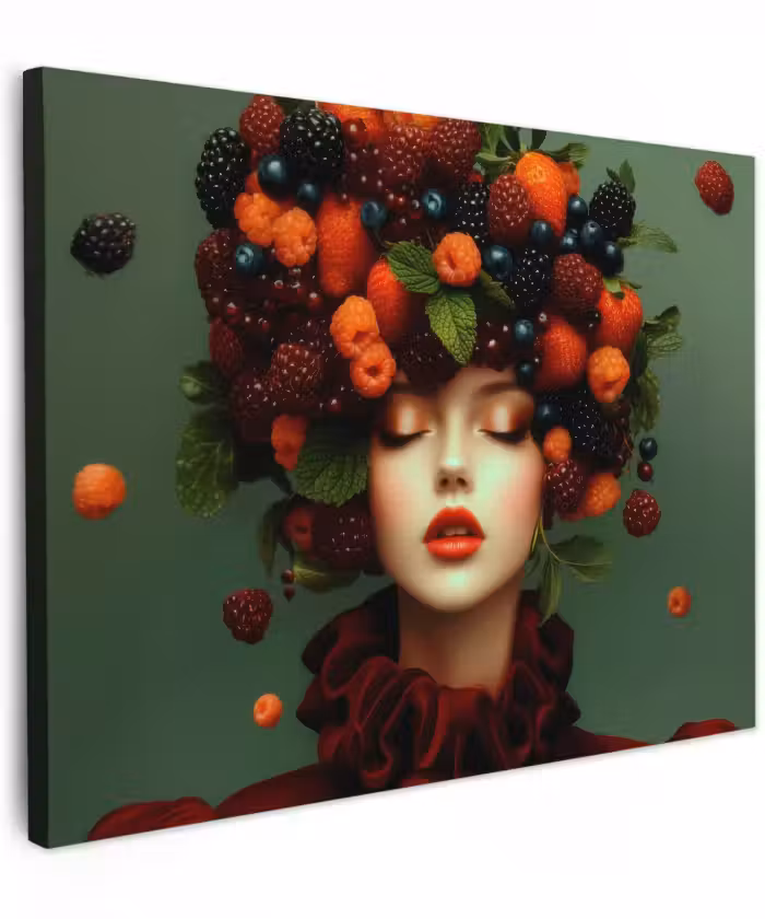 Canvas schilderij - Vrouw - Aardbeien - Frambozen - Bramen - Bessen