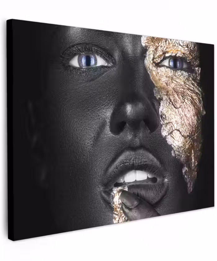 Canvas schilderij - Vrouw - Bladgoud - Zwart - Huid - Luxe