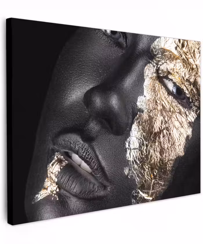 Canvas schilderij - Vrouw - Goud - Zwart - Verf - Luxe