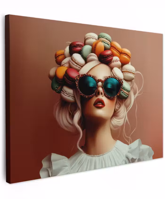 Canvas schilderij - Vrouw - Macarons - Bril