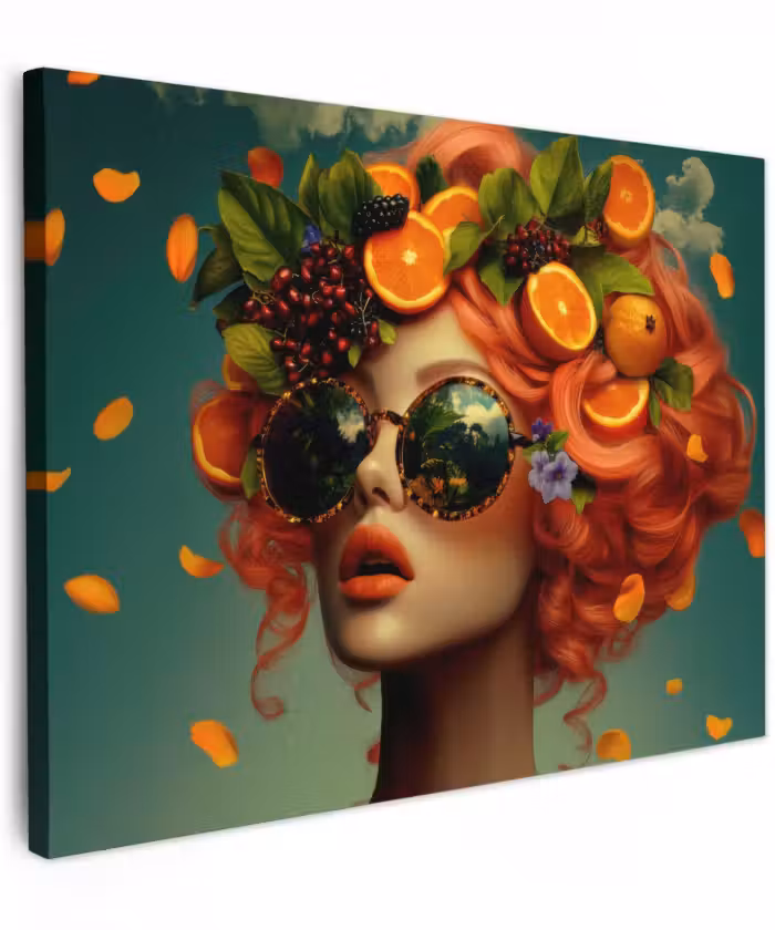 Canvas schilderij - Vrouw - Sinaasappel - Bessen - Oranje