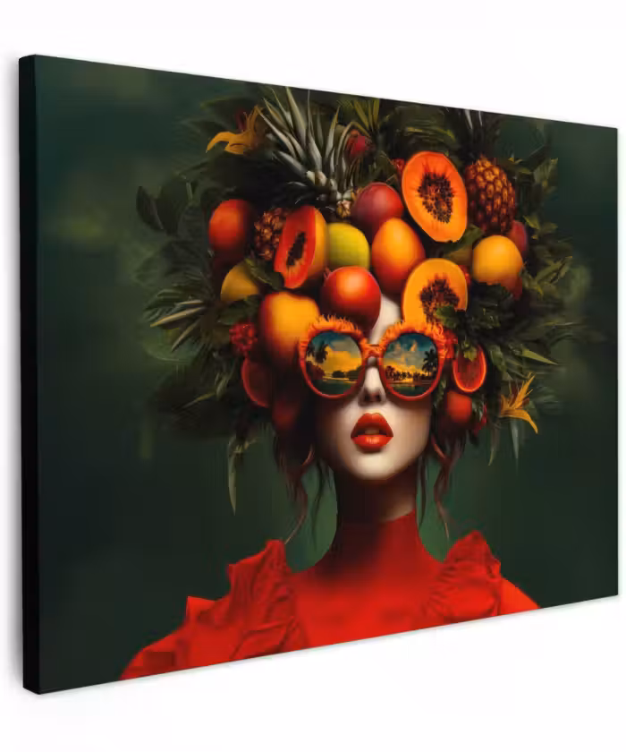 Canvas schilderij - Vrouw - Vruchten - Papaja - Ananas