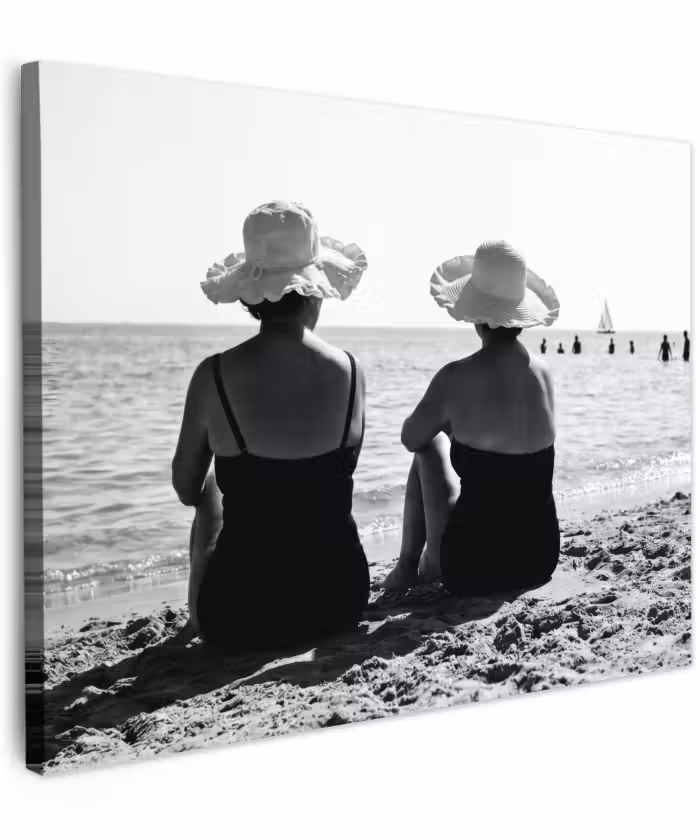 Canvas schilderij - Vrouwen - Zonnehoed - Strand - Zwart - Wit