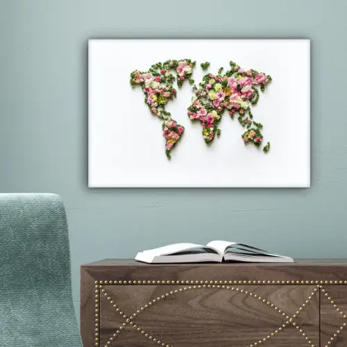 Wereldkaart - Kleurrijk - Bloemen - Lente canvas 2cm klein -sfeer4