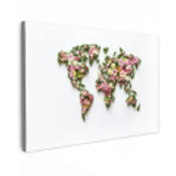 Wereldkaart - Kleurrijk - Bloemen - Lente canvas 2cm klein -z3d