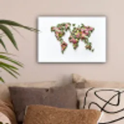 Wereldkaart - Kleurrijk - Bloemen - Lente canvas 2cm klein -sfeer1